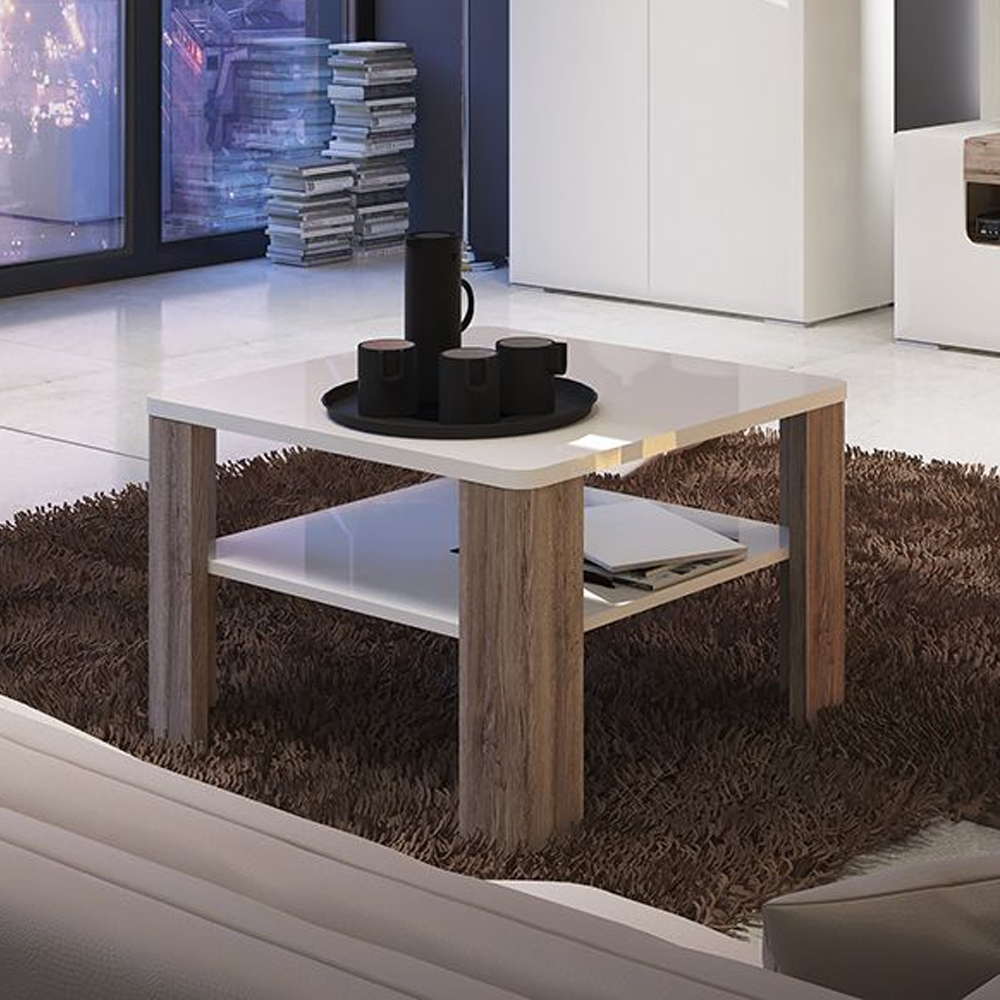 Tortola Square Wooden Coffee Table In Oak And White