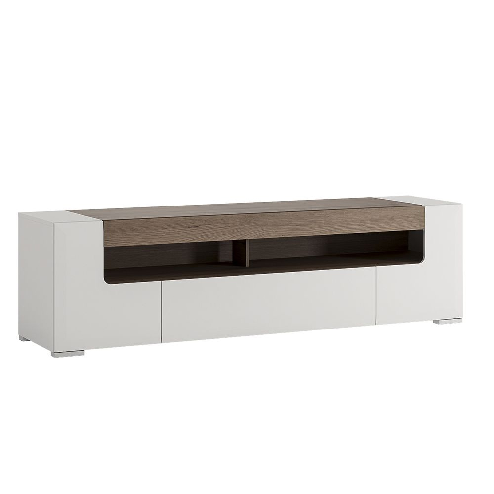 Tortola Wide Wooden TV Stand In Oak And White High Gloss