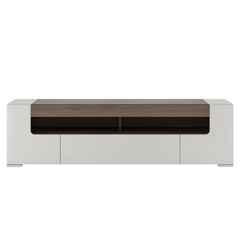 Tortola Wide Wooden TV Stand In Oak And White High Gloss