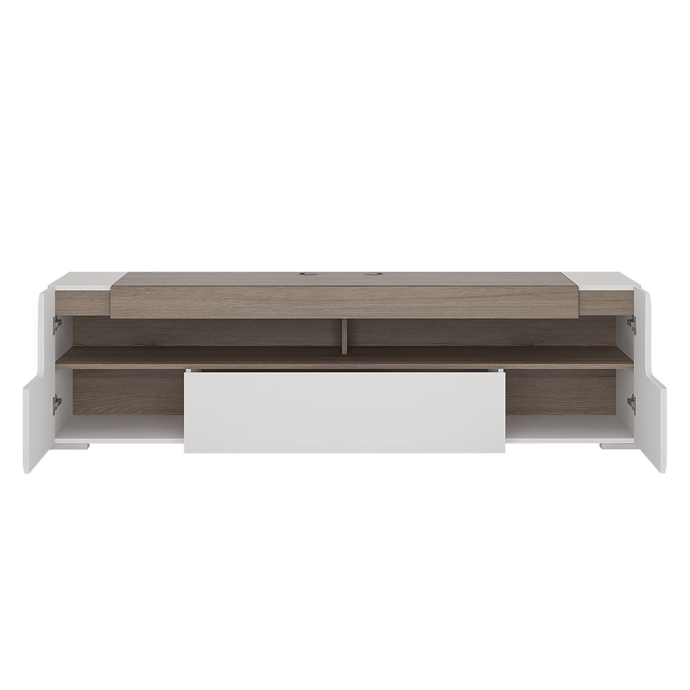 Tortola Wide Wooden TV Stand In Oak And White High Gloss