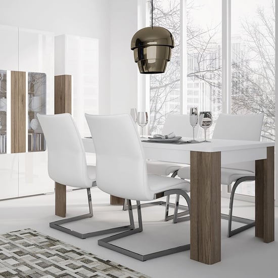 Tortola Wooden Dining Table In Oak And White