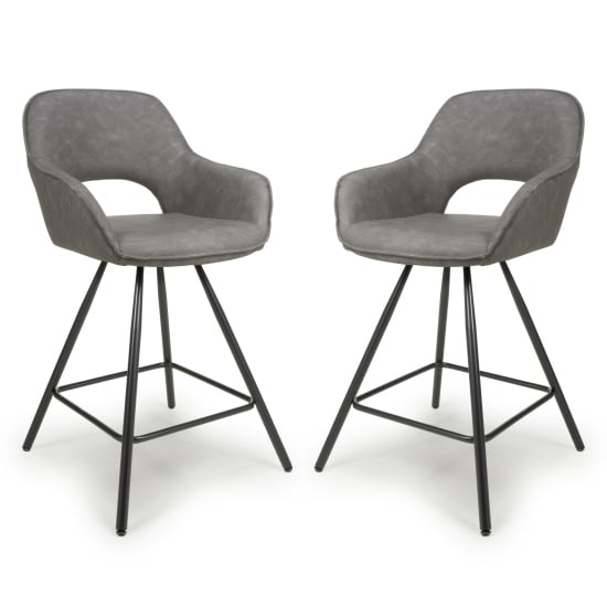 Product photograph of Torun Charcoal Leather Effect Bar Chairs In Pair from Furniture in Fashion
