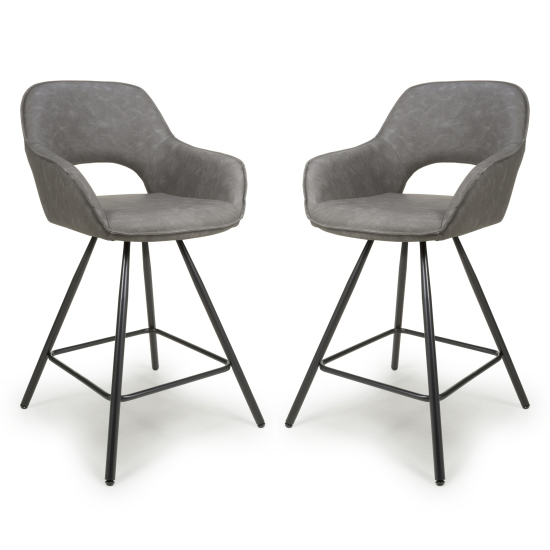 Read more about Torun charcoal leather bar chairs with black legs in pair