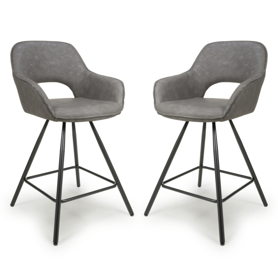 Torun Charcoal Leather Effect Bar Chairs In Pair