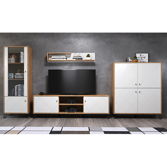 Photo of Torun wooden living room furniture set 2 in matt white and oak