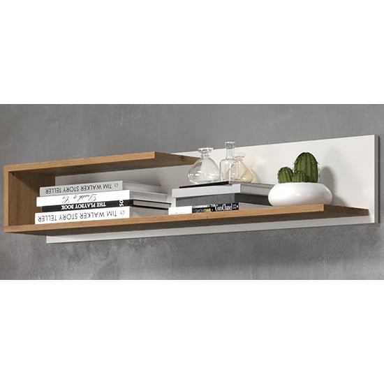 Product photograph of Torun Wooden Wall Shelf In Matt White And Artisan Oak from Furniture in Fashion