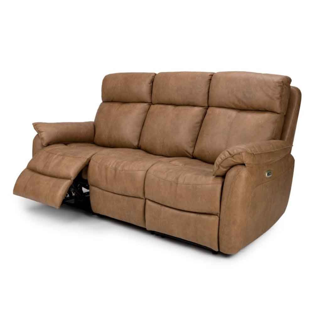 Torvani Faux Leather Electric Recliner 3 Seater Sofa in Brown