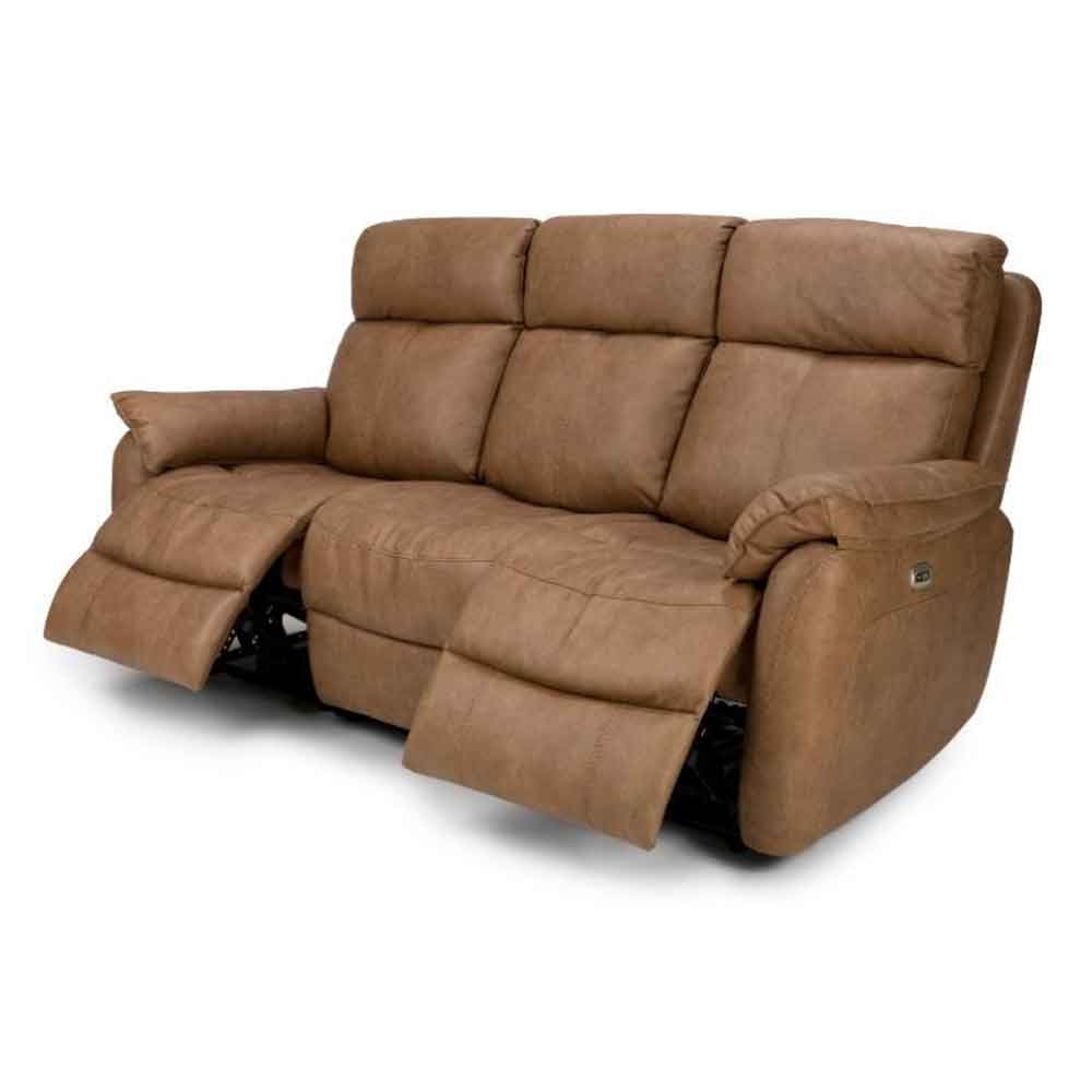 Torvani Faux Leather Electric Recliner 3 Seater Sofa in Brown
