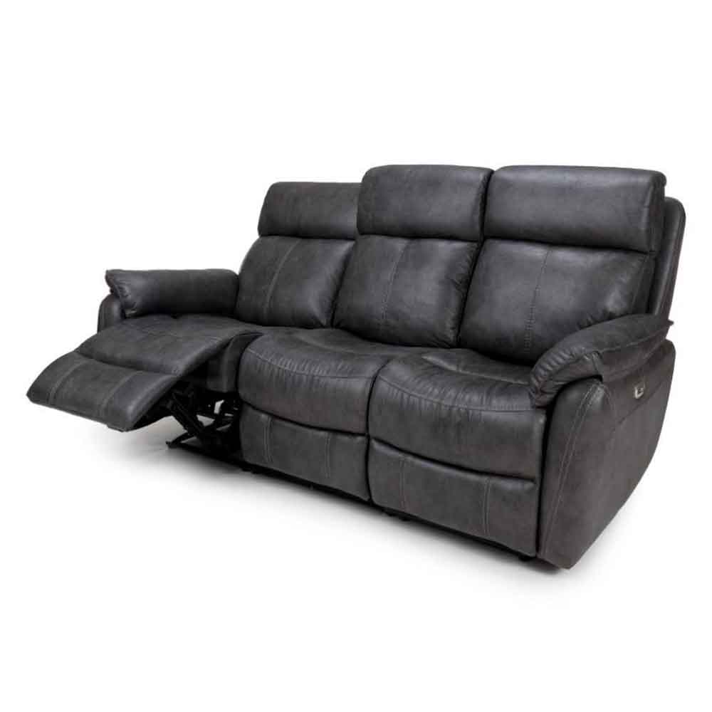 Torvani Faux Leather Electric Recliner 3 Seater Sofa in Dark Grey