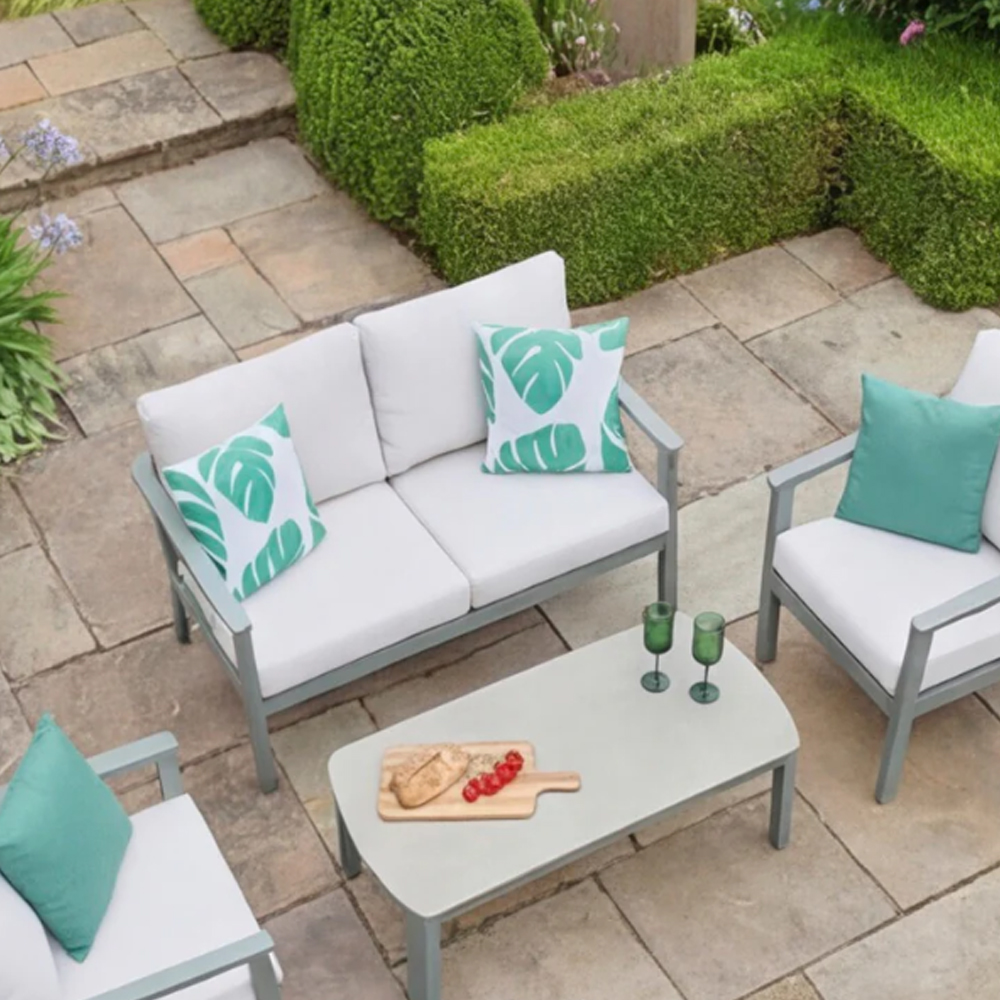 Tosano Garden Ceramic Glass Stone Top Lounge Set in Sage Green and Cream