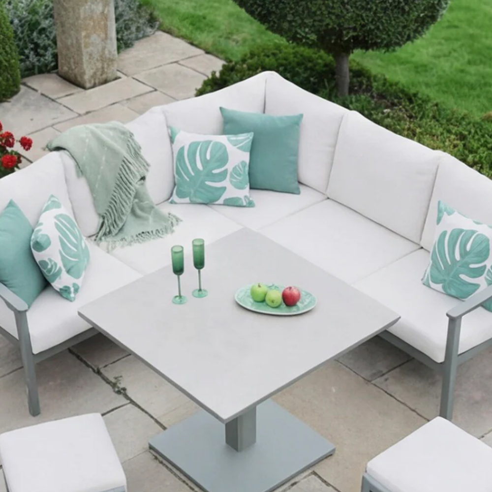 Tosano Garden Ceramic Glass Stone Top Square Adjustable Dining Set in Sage Green and Cream