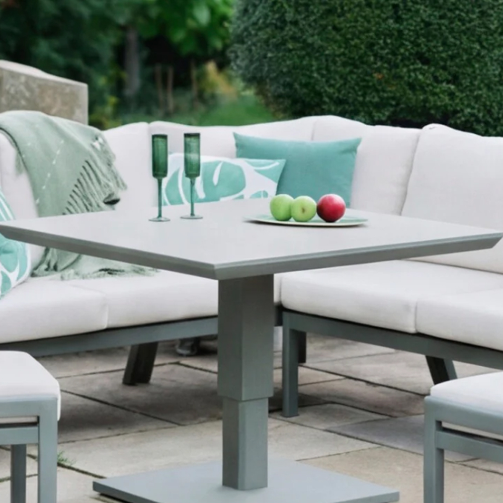 Tosano Garden Ceramic Glass Stone Top Square Adjustable Dining Set in Sage Green and Cream