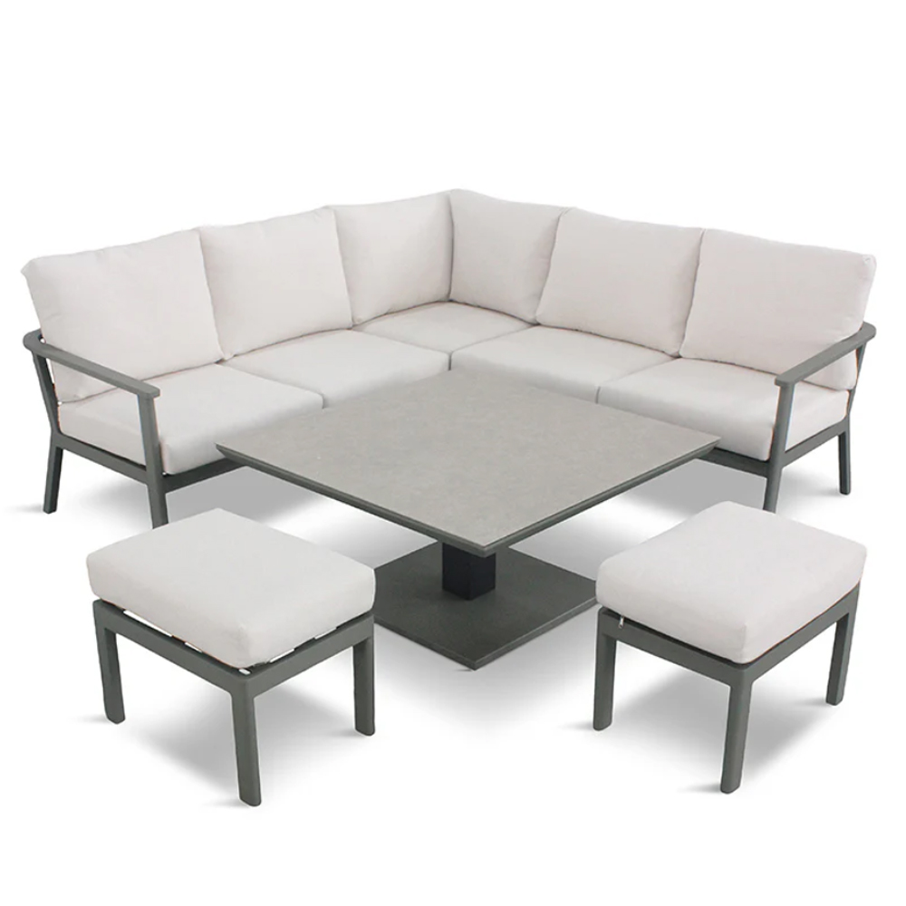 Tosano Garden Ceramic Glass Stone Top Square Adjustable Dining Set in Sage Green and Cream