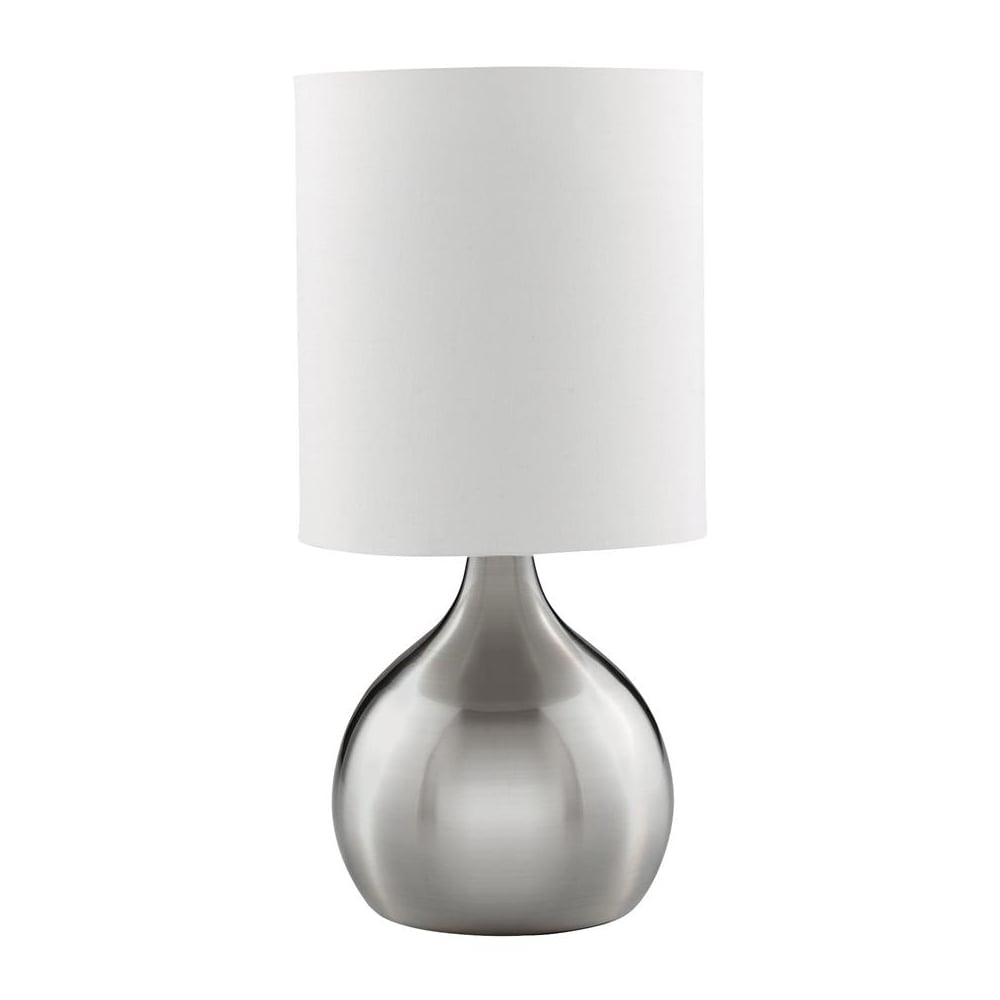 Read more about Touch ivory fabric shade table lamp in satin silver