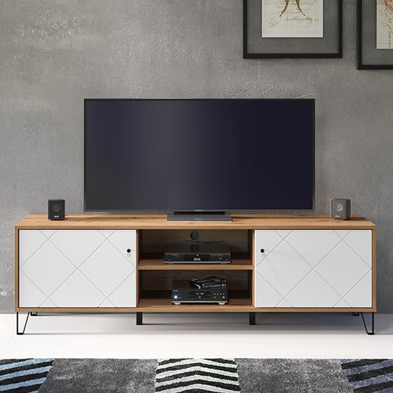 Read more about Touch wooden 2 doors tv stand in matt white and artisan oak