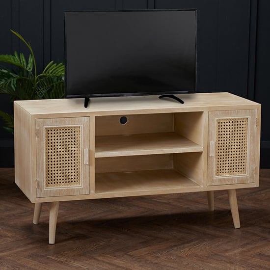 View Toulon wooden tv stand with 2 doors in light washed oak
