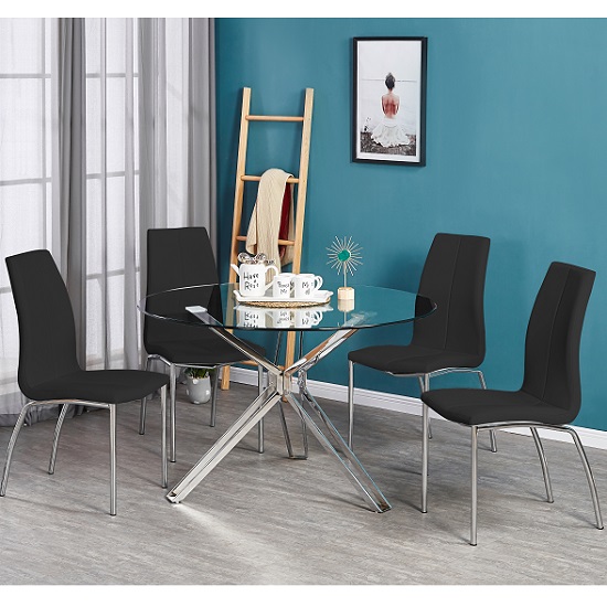 Read more about Toulouse clear glass dining table with four opal black chairs