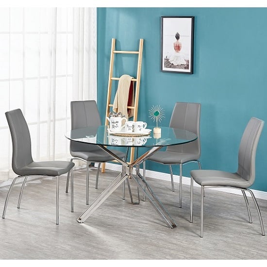 Toulouse Clear Glass Dining Table With Four Opal Grey Chairs