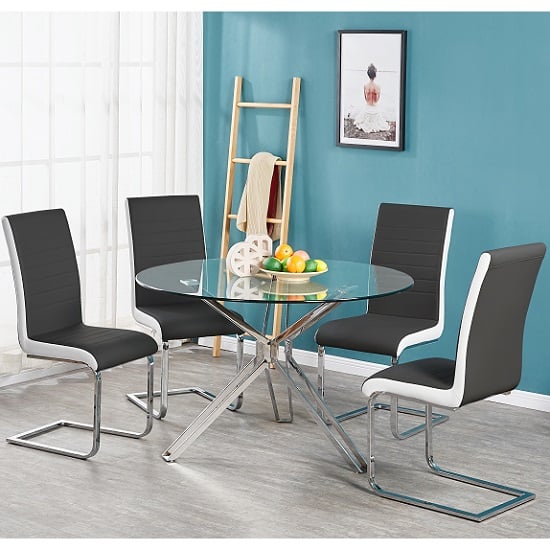 Read more about Toulouse clear glass dining table with 4 symphony black chairs