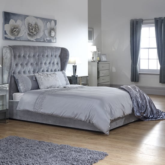 Photo of Dorking fabric ottoman storage double bed in platinum