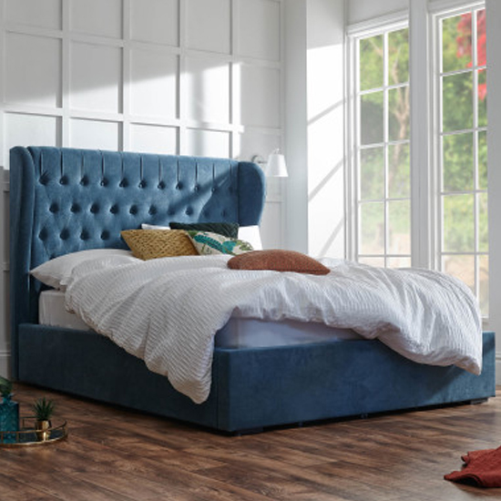 Read more about Dorking fabric ottoman storage king size bed in teal