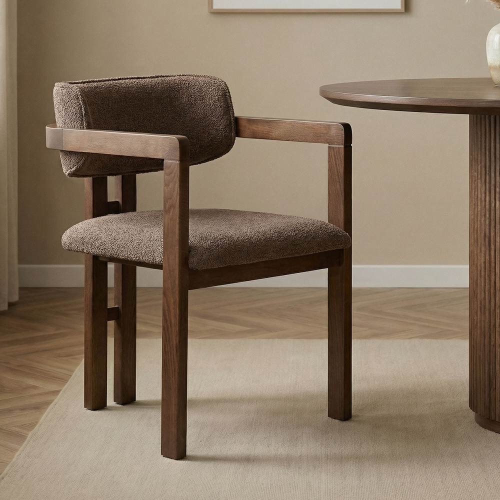 Tovaro Brown Fabric Dining Chairs with Dark Walnut Wooden Frame in Pair