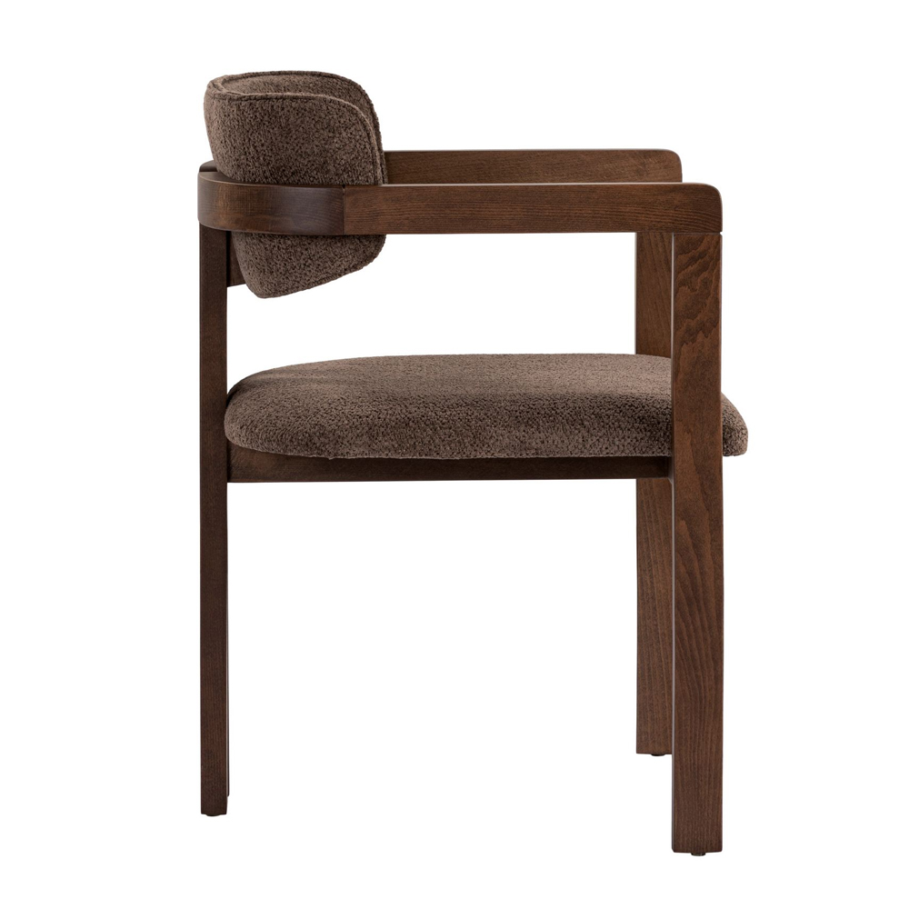 Tovaro Brown Fabric Dining Chairs with Dark Walnut Wooden Frame in Pair