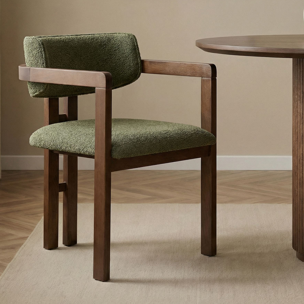 Tovaro Green Fabric Dining Chairs with Dark Walnut Wooden Frame in Pair