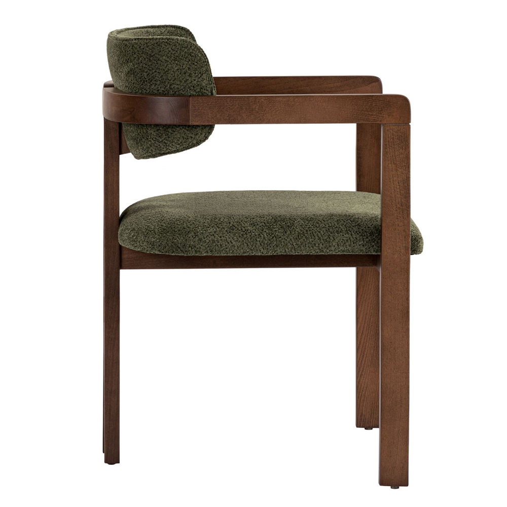 Tovaro Green Fabric Dining Chairs with Dark Walnut Wooden Frame in Pair