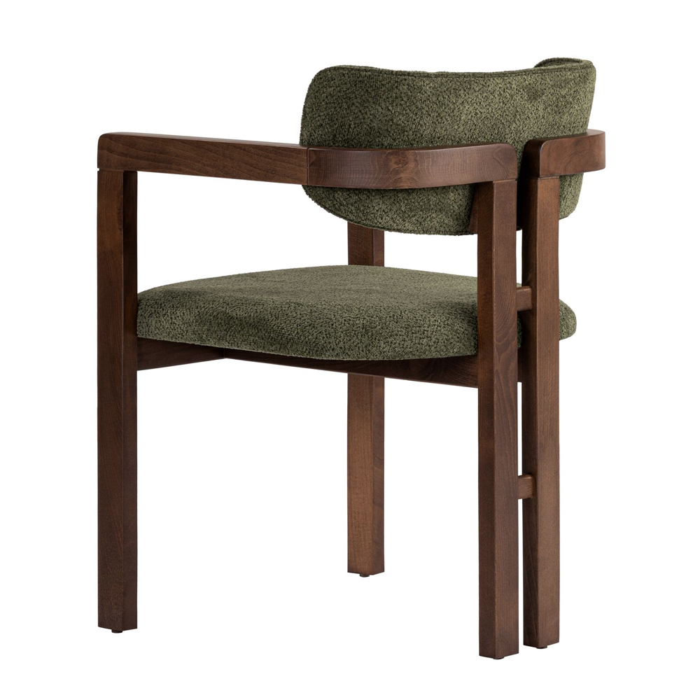 Tovaro Green Fabric Dining Chairs with Dark Walnut Wooden Frame in Pair