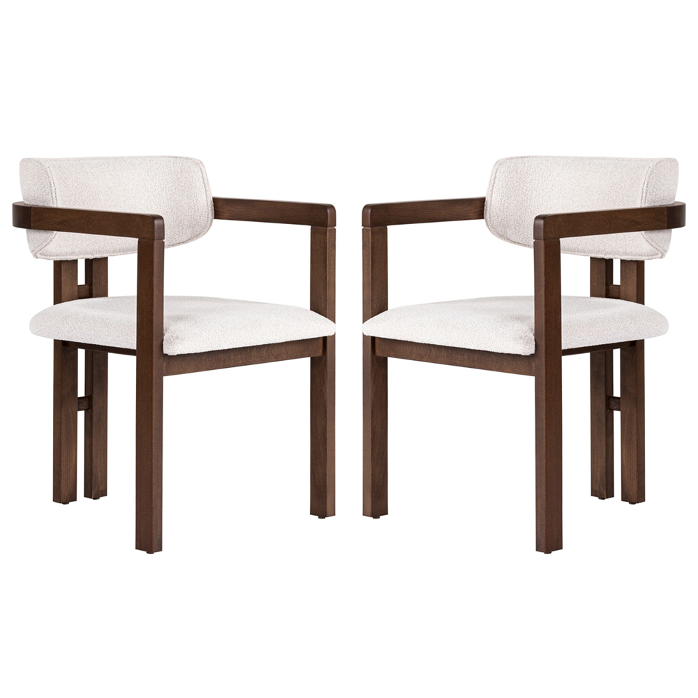 Tovaro White Fabric Dining Chairs with Dark Walnut Wooden Frame in Pair