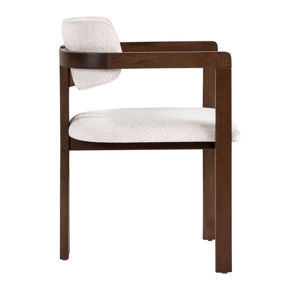 Tovaro White Fabric Dining Chairs with Dark Walnut Wooden Frame in Pair