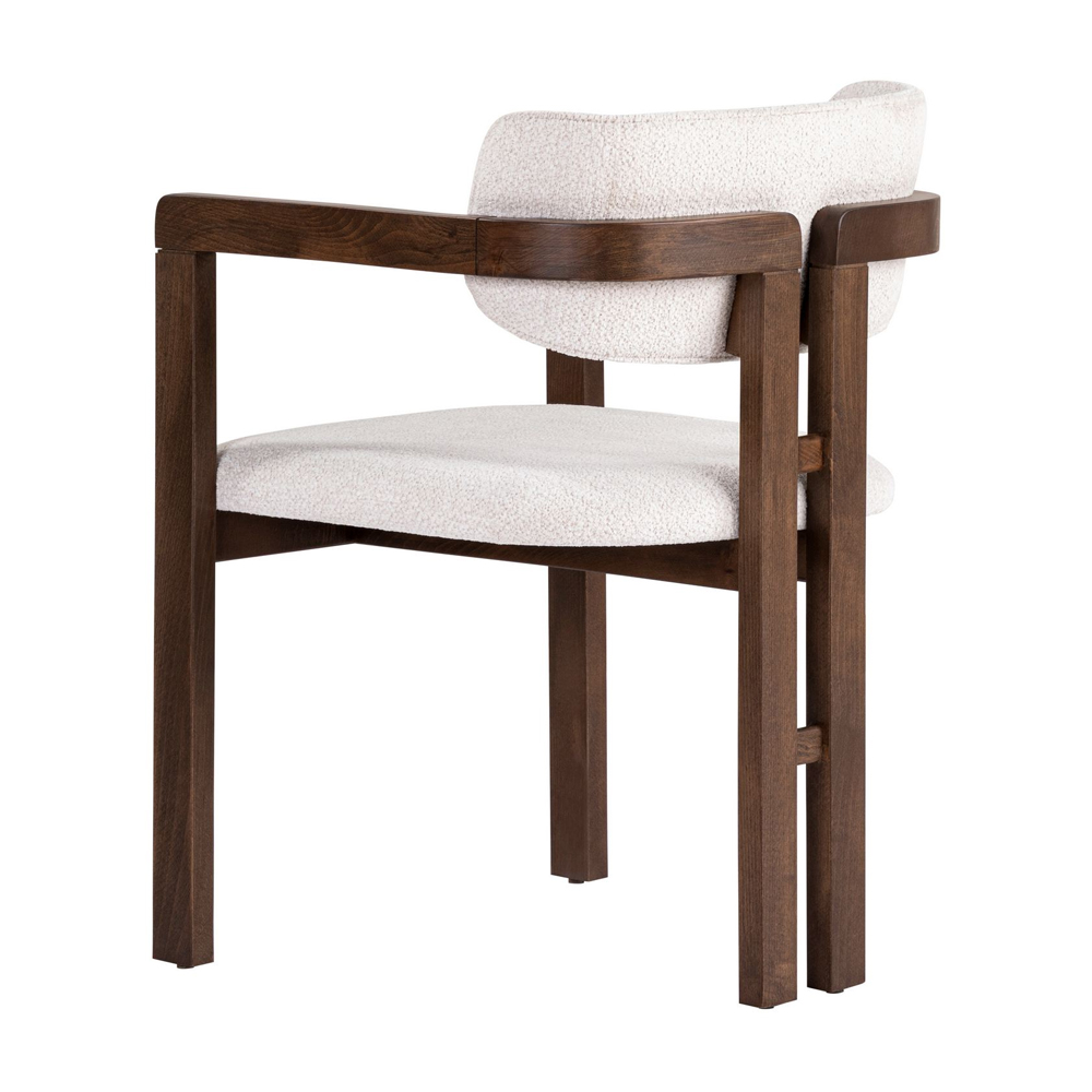 Tovaro White Fabric Dining Chairs with Dark Walnut Wooden Frame in Pair