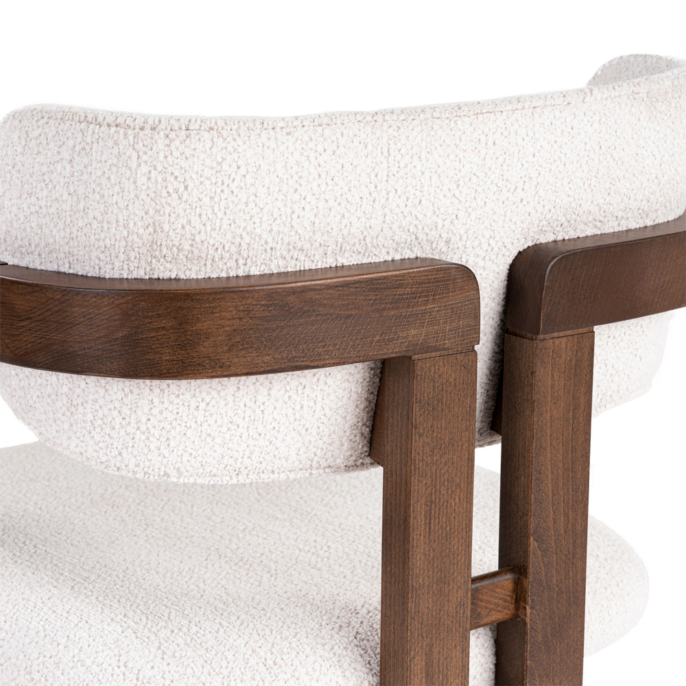 Tovaro White Fabric Dining Chairs with Dark Walnut Wooden Frame in Pair