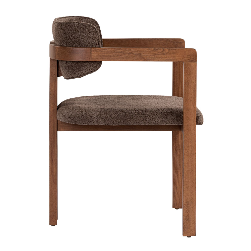 Tovaro Brown Fabric Dining Chairs with Walnut Wooden Frame in Pair