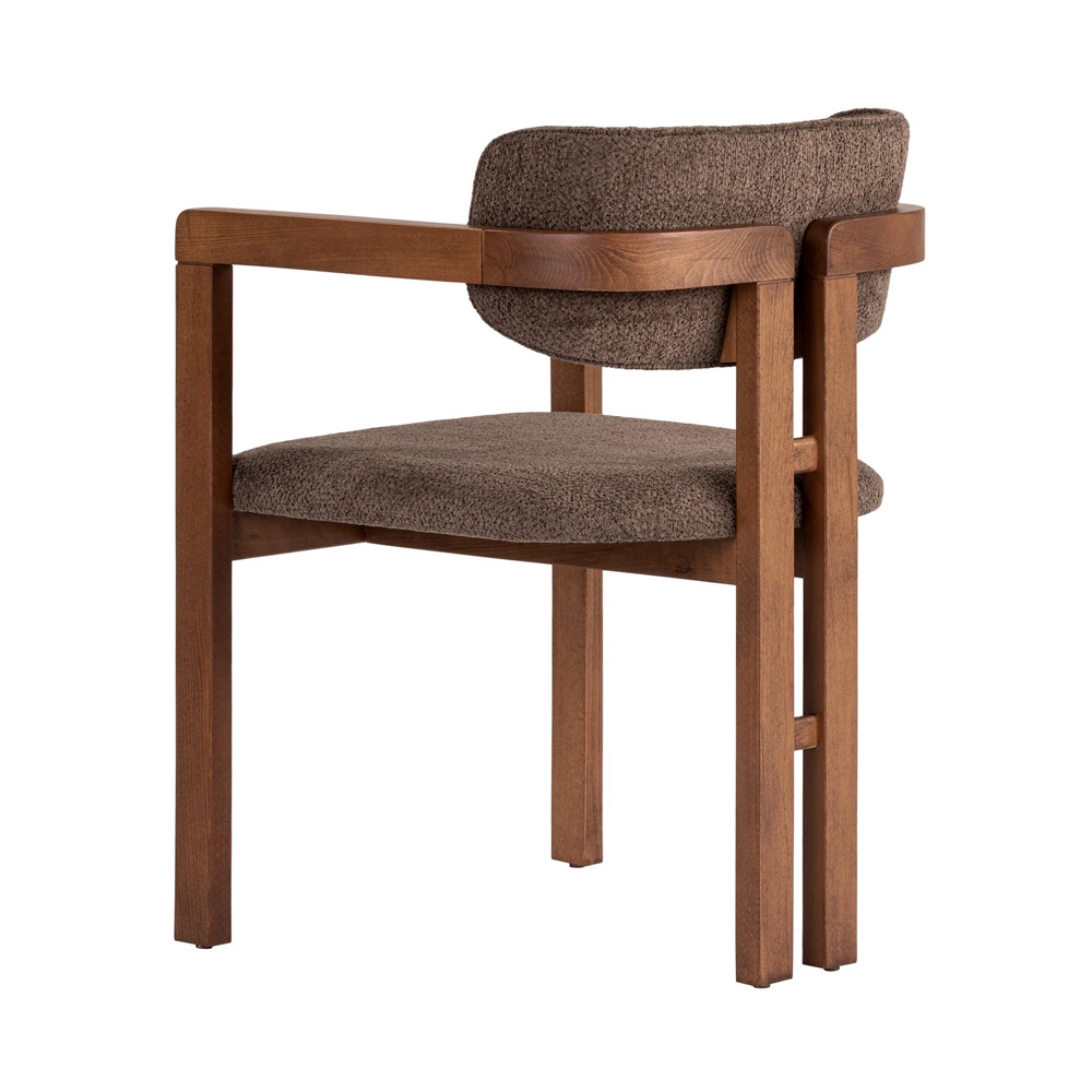 Tovaro Brown Fabric Dining Chairs with Walnut Wooden Frame in Pair