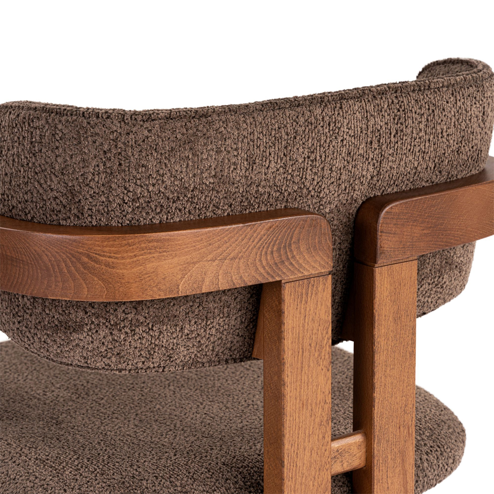Tovaro Brown Fabric Dining Chairs with Walnut Wooden Frame in Pair