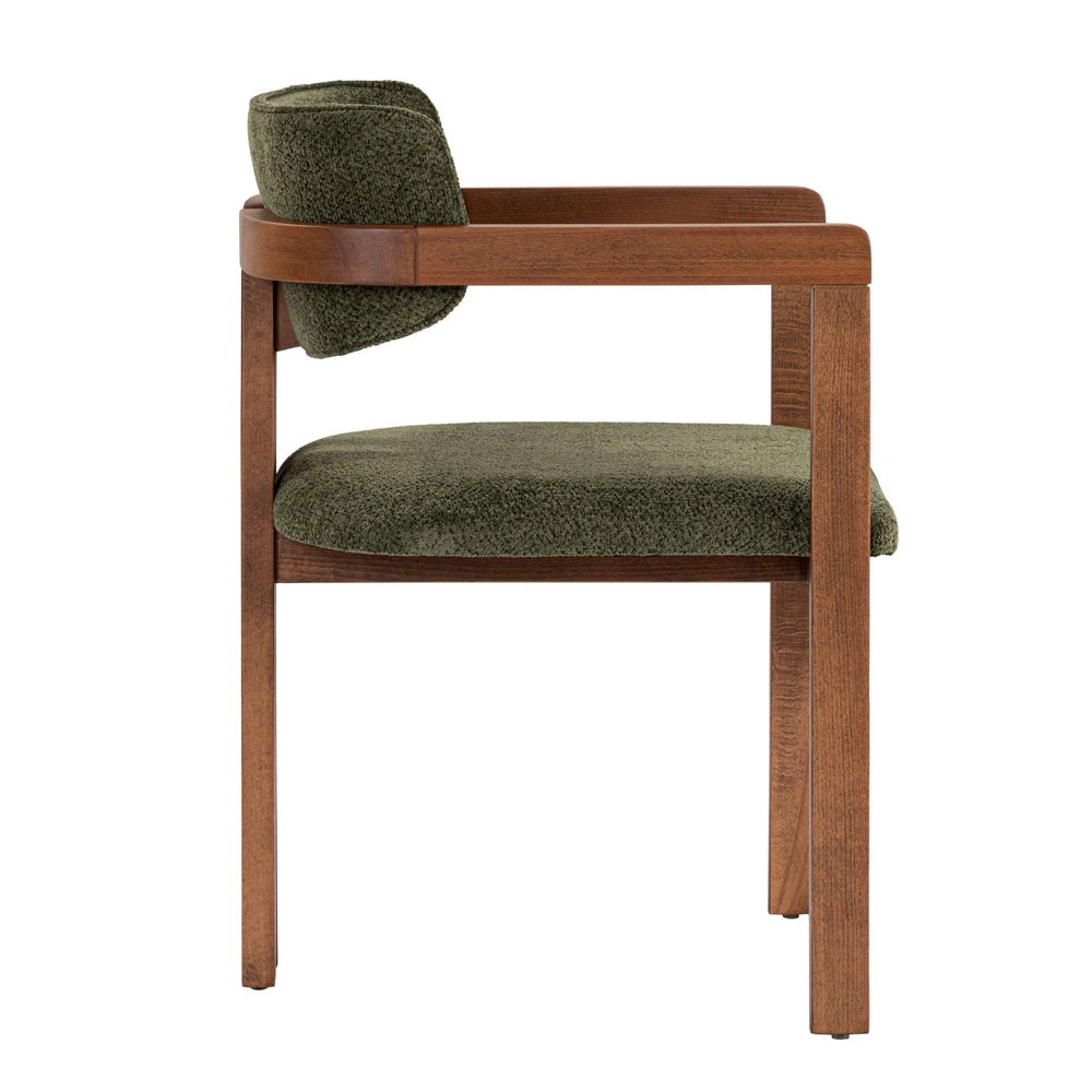 Tovaro Green Fabric Dining Chairs with Walnut Wooden Frame in Pair