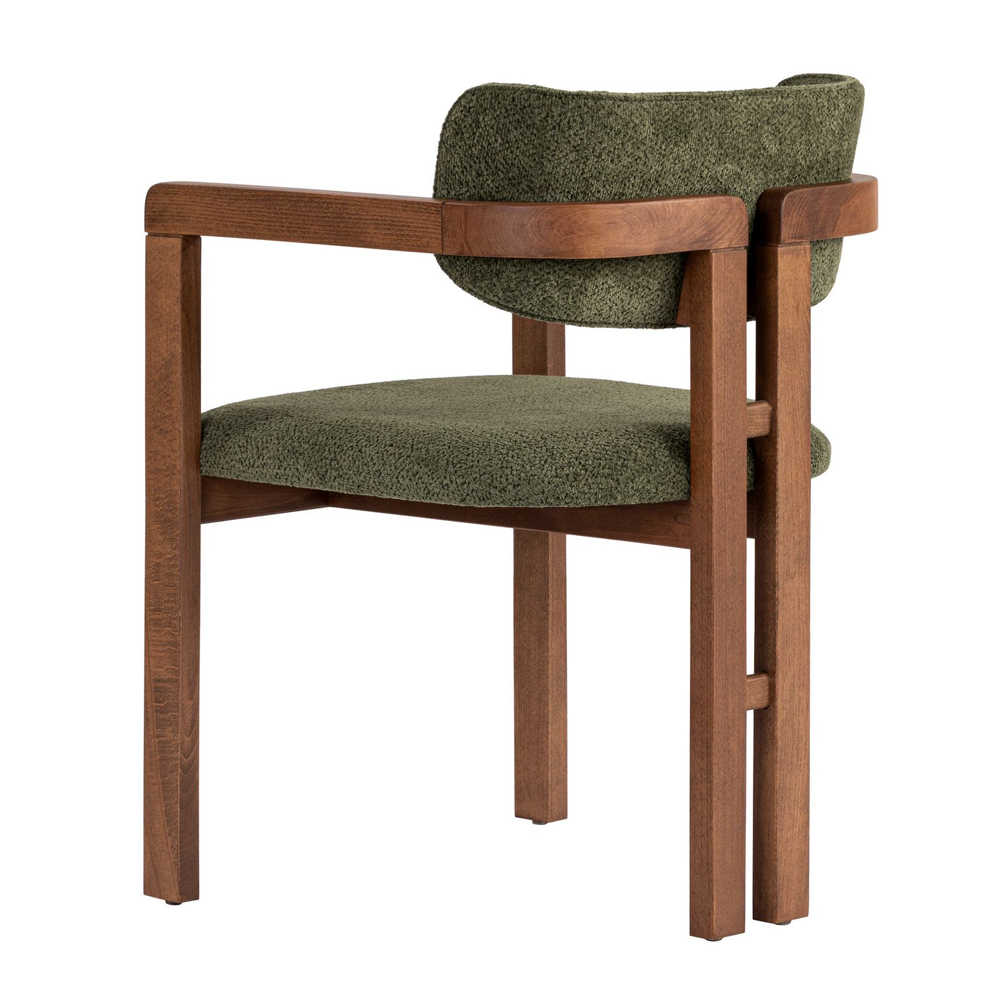 Tovaro Green Fabric Dining Chairs with Walnut Wooden Frame in Pair