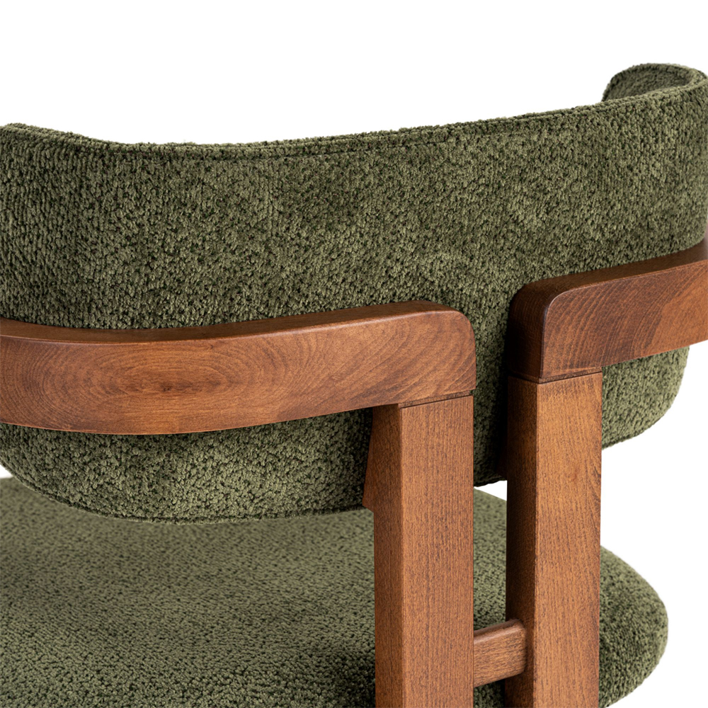 Tovaro Green Fabric Dining Chairs with Walnut Wooden Frame in Pair