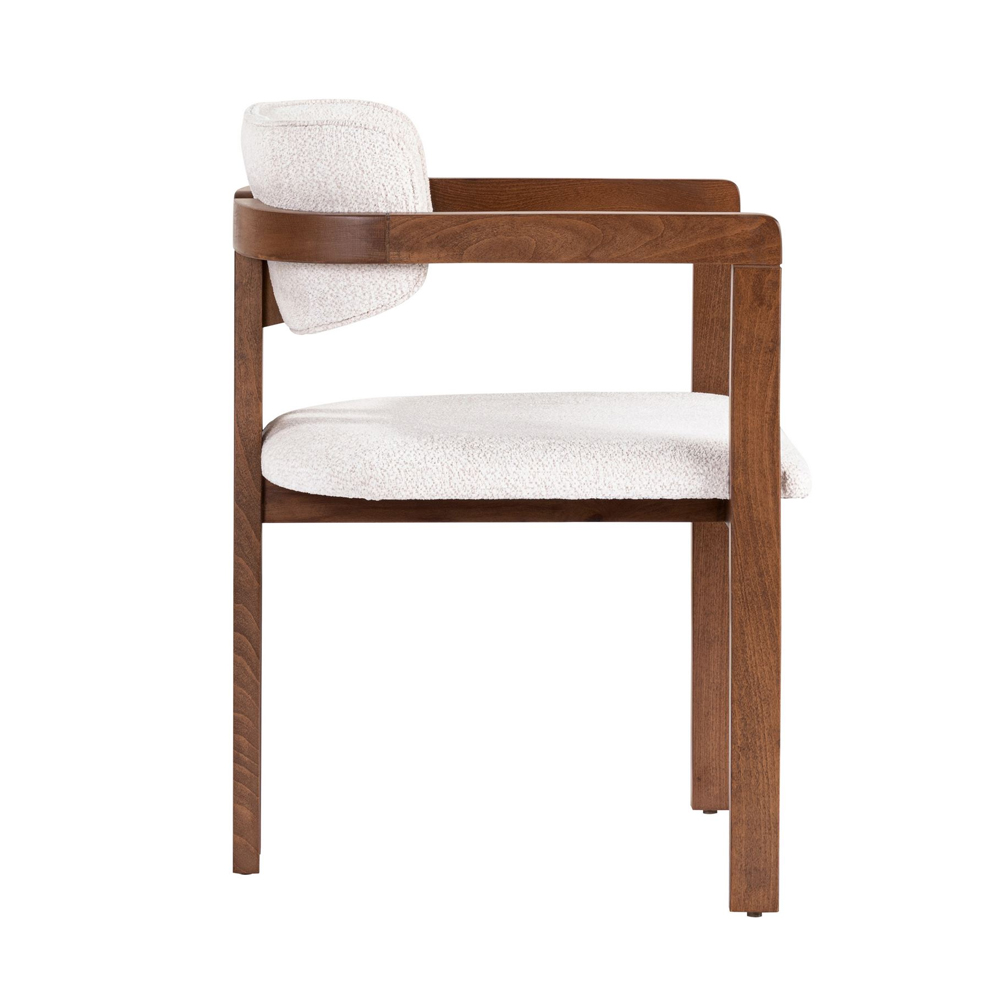 Tovaro White Fabric Dining Chairs with Walnut Wooden Frame in Pair