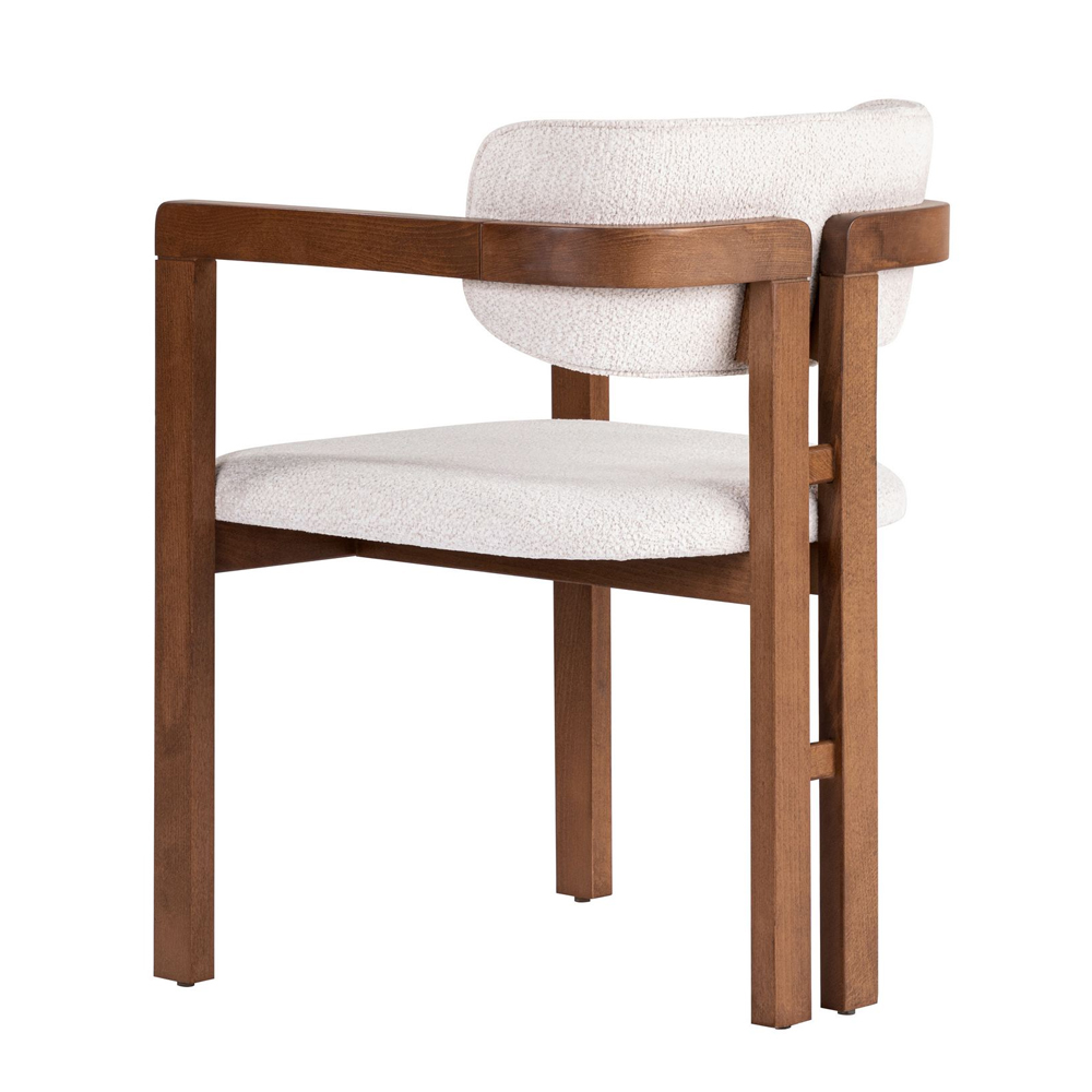 Tovaro White Fabric Dining Chairs with Walnut Wooden Frame in Pair