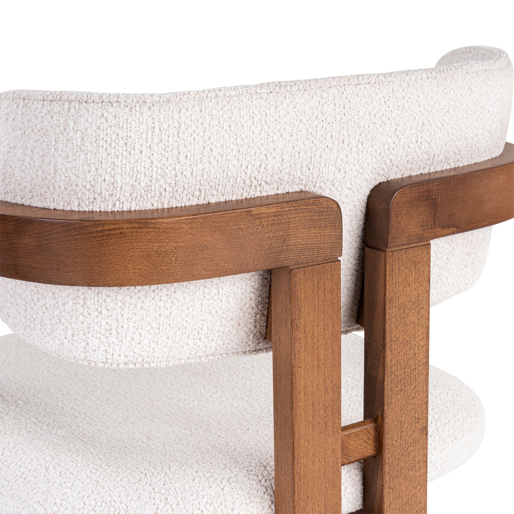Tovaro White Fabric Dining Chairs with Walnut Wooden Frame in Pair