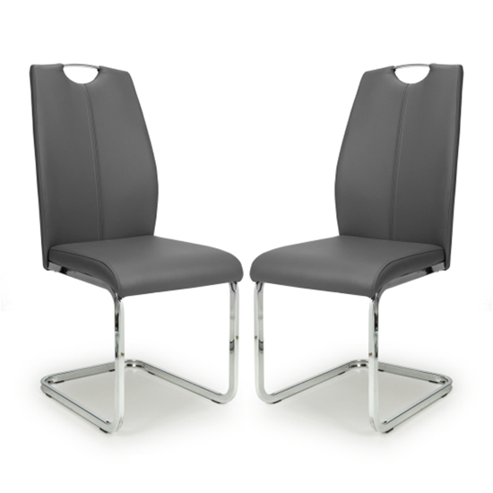 Read more about Towson grey leather dining chairs with chrome base in pair