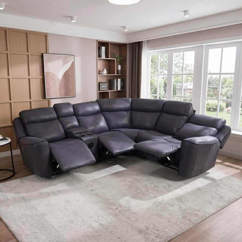 Toxen Faux Leather Fabric Electric Recliner Corner Sofa in Grey