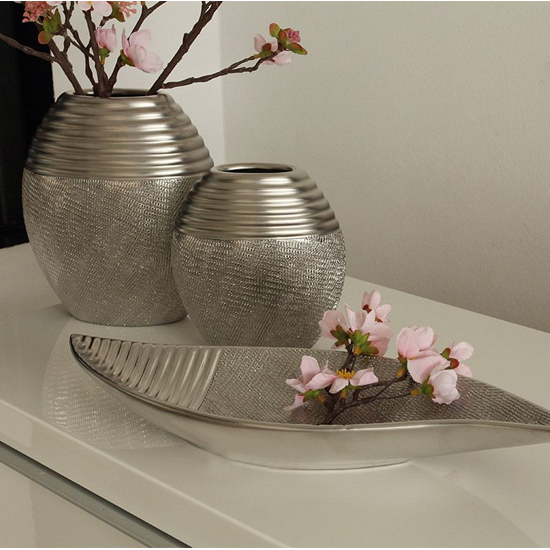 Trace Ceramic Large Round Decorative Vase In Silver_2