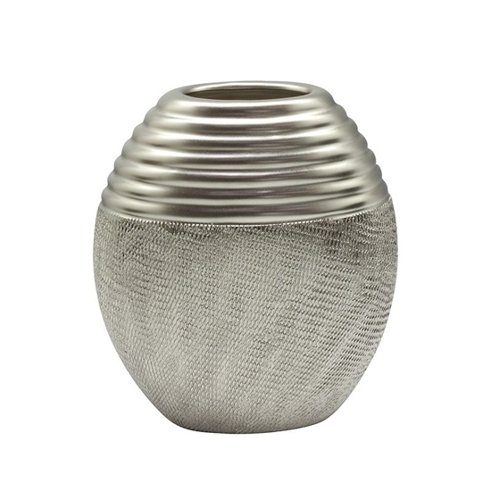Trace Ceramic Small Round Decorative Vase In Silver