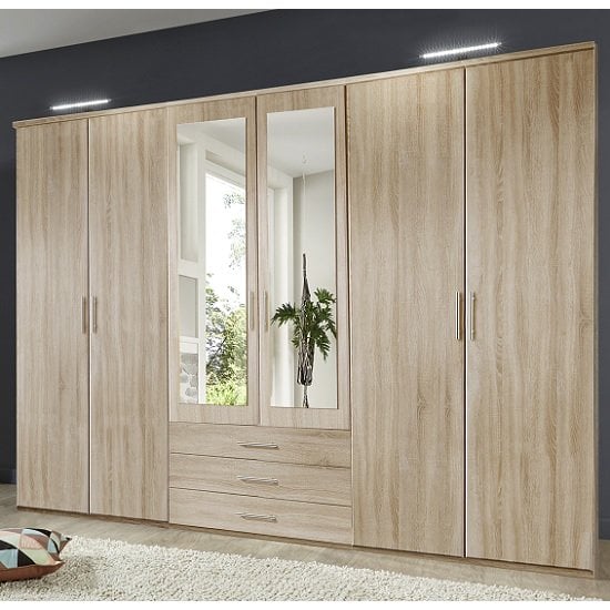 Photo of Tracy mirrored wardrobe large in oak effect with 6 doors