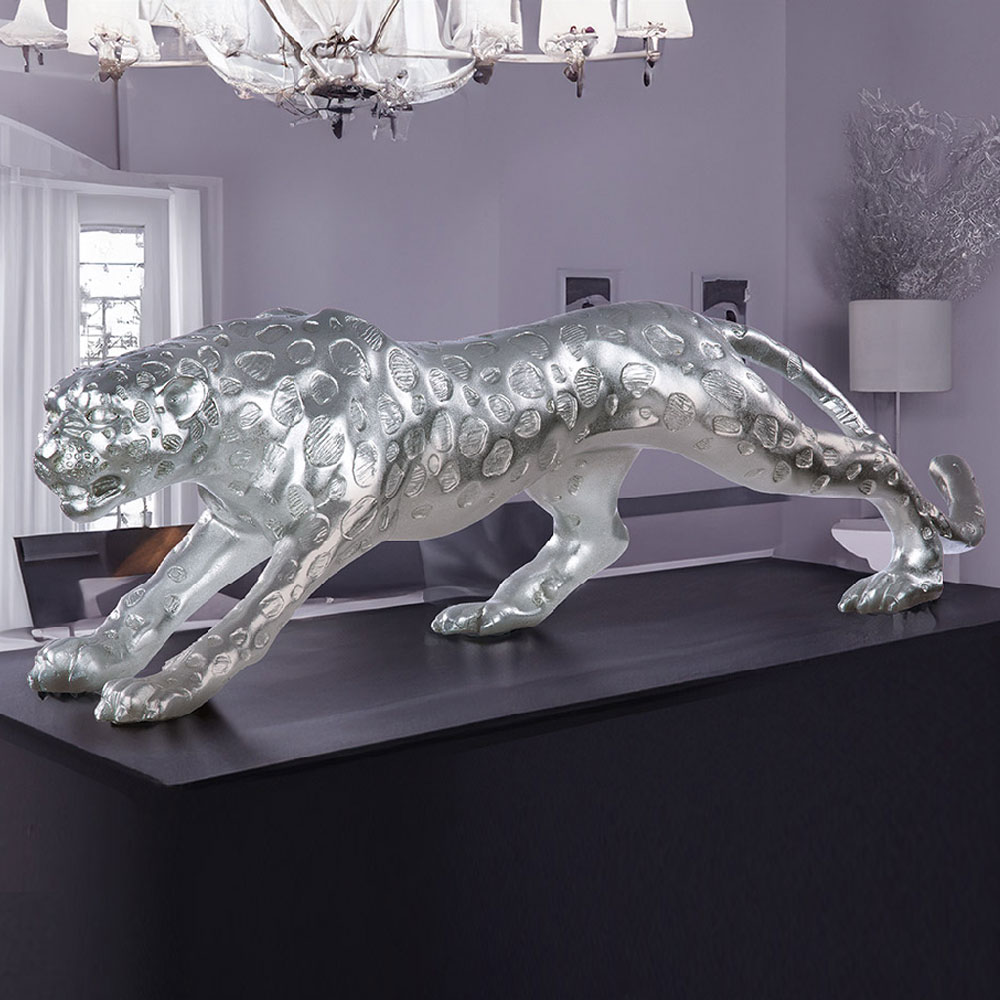 Tracy Synthetic Resin Cheetah Sculpture In Antique Silver