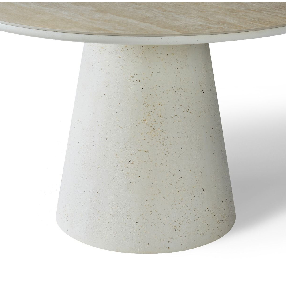 Traford Travertine Marble Effect Sintered Stone Top Dining Table with Ivory Base